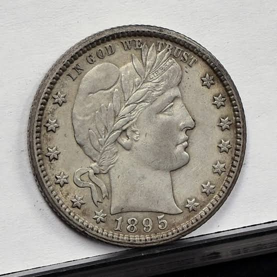 1895 Barber Quarter doubled die obverse error showing doubling on date numerals and LIBERTY headband