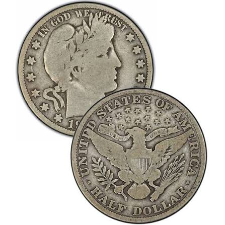 1895 Barber Quarter grading strip showing four coins from worn Good condition through Mint State with visible luster